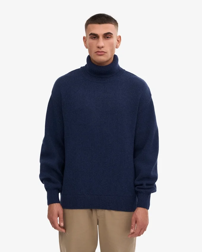 Suéter de cuello alto de lana merino - Azul marino