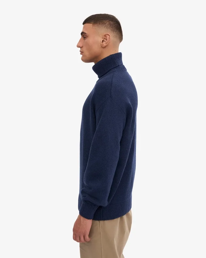 Suéter de cuello alto de lana merino - Azul marino