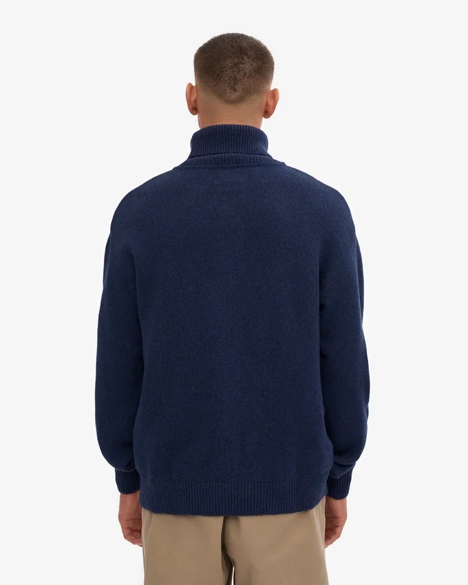 Suéter de cuello alto de lana merino - Azul marino