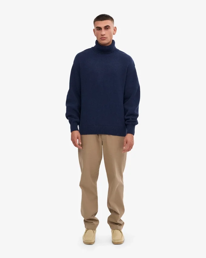 Suéter de cuello alto de lana merino - Azul marino