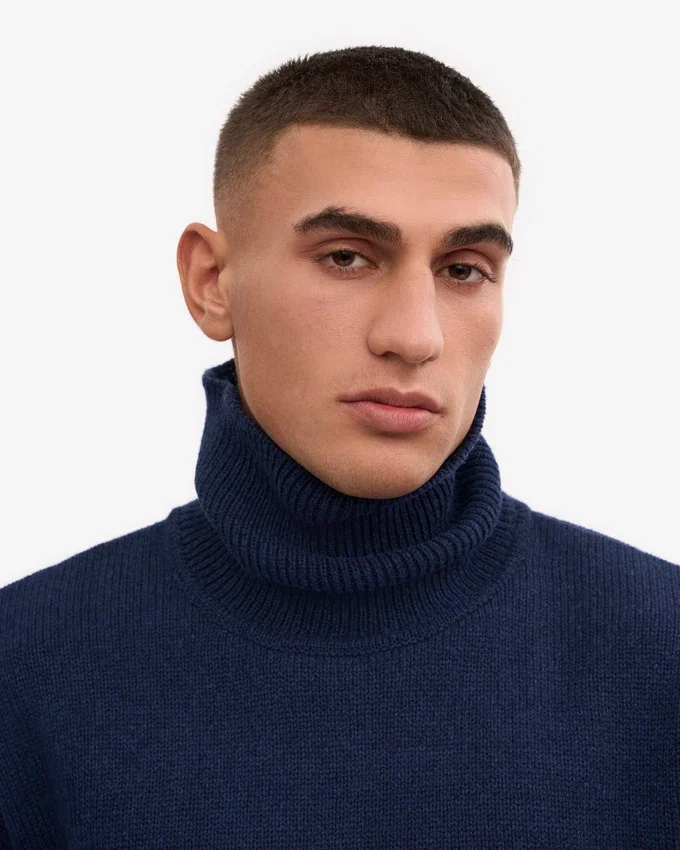 Suéter de cuello alto de lana merino - Azul marino