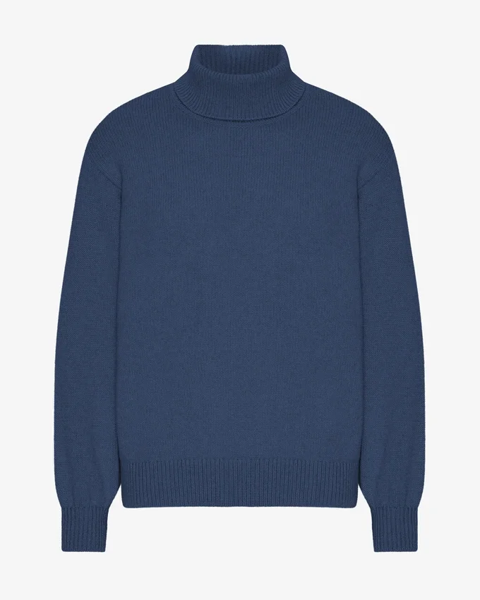 Suéter de cuello alto de lana merino - Azul petróleo