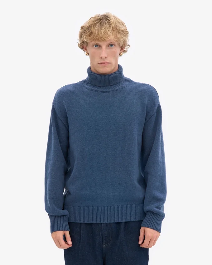 Suéter de cuello alto de lana merino - Azul petróleo