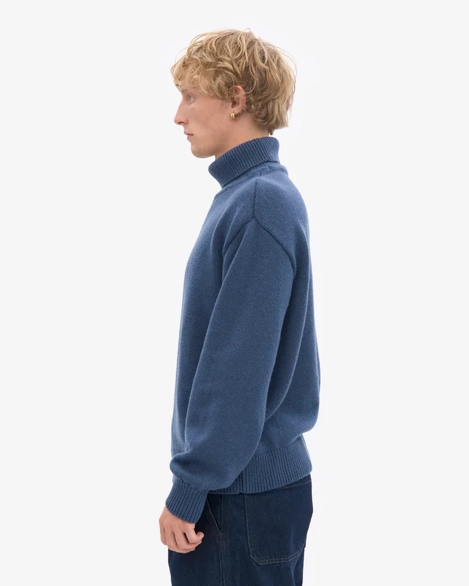 Suéter de cuello alto de lana merino - Azul petróleo
