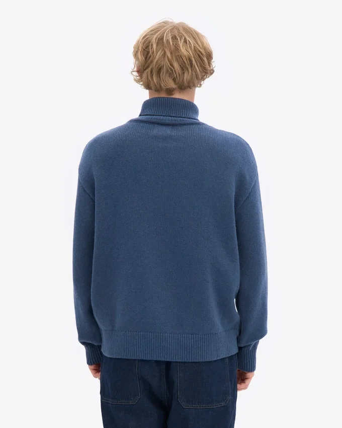 Suéter de cuello alto de lana merino - Azul petróleo