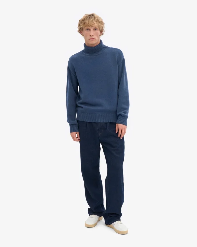 Suéter de cuello alto de lana merino - Azul petróleo
