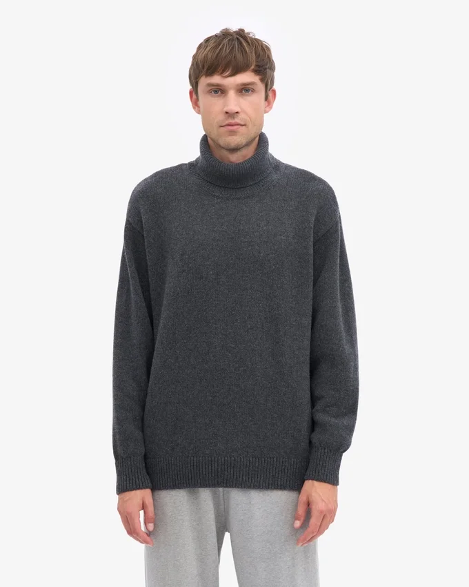 Suéter de cuello alto de lana merino - Gris lava