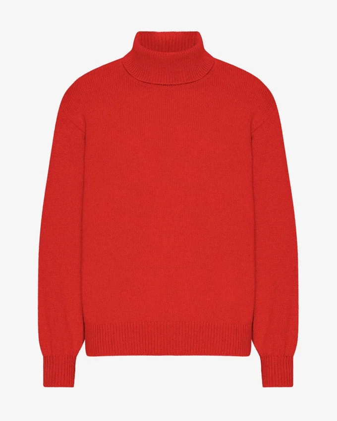 Suéter de cuello alto de lana merino - Rojo mandarina