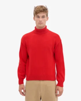 Suéter de cuello alto de lana merino – Rojo mandarina