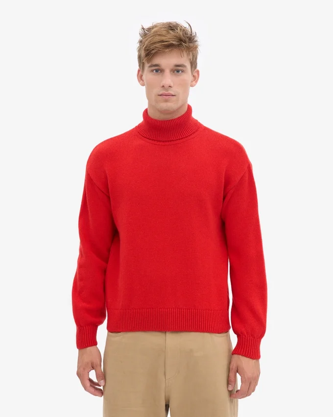 Suéter de cuello alto de lana merino - Rojo mandarina