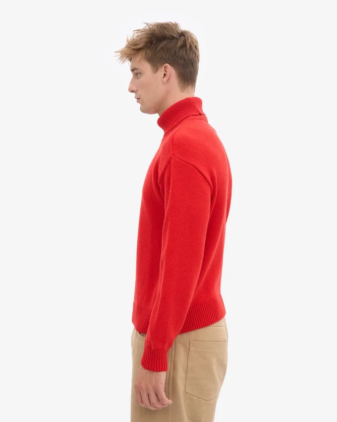 Suéter de cuello alto de lana merino - Rojo mandarina