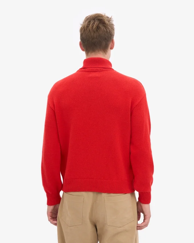 Suéter de cuello alto de lana merino - Rojo mandarina