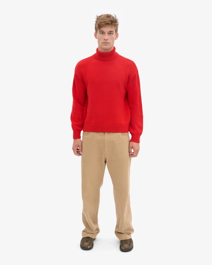 Suéter de cuello alto de lana merino - Rojo mandarina