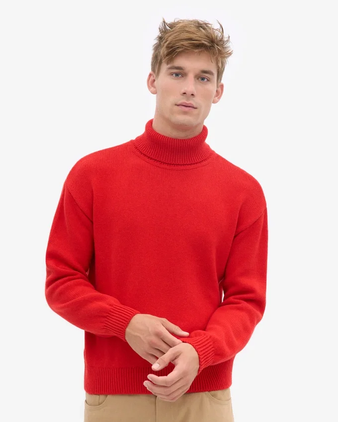 Suéter de cuello alto de lana merino - Rojo mandarina