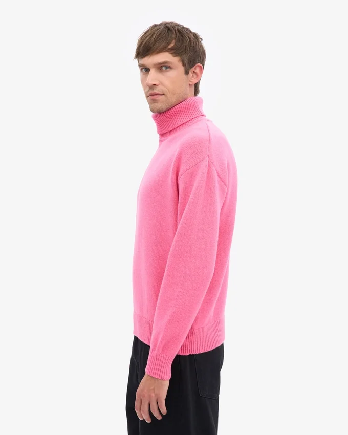 Suéter de cuello alto de lana merino - Rosa chicle