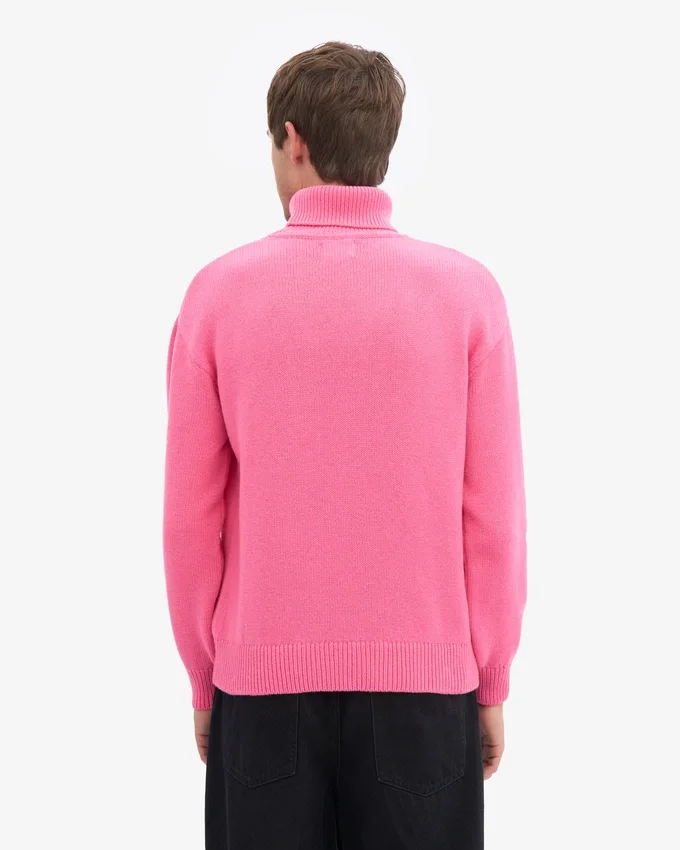 Suéter de cuello alto de lana merino - Rosa chicle