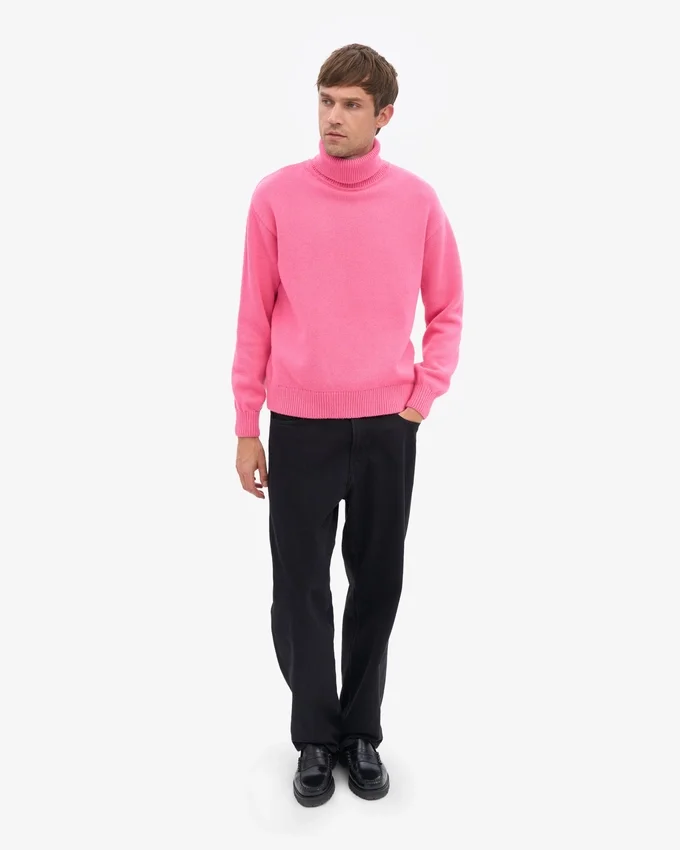 Suéter de cuello alto de lana merino - Rosa chicle