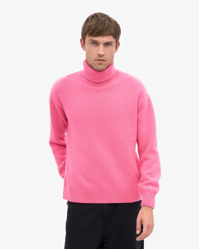 Suéter de cuello alto de lana merino - Rosa chicle