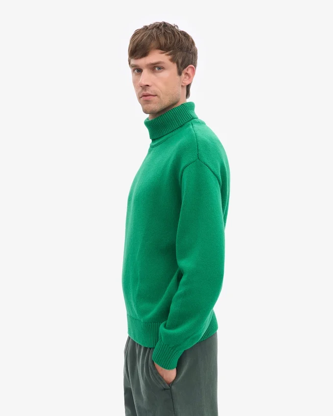 Suéter de cuello alto de lana merino - Verde Kelly