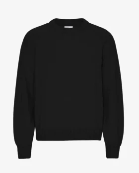Suéter de cuello redondo de lana merino de talla grande - Negro intenso