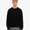 Suéter de cuello redondo de lana merino de talla grande - Negro intenso