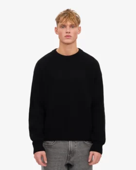 Suéter de cuello redondo de lana merino de talla grande – Negro intenso