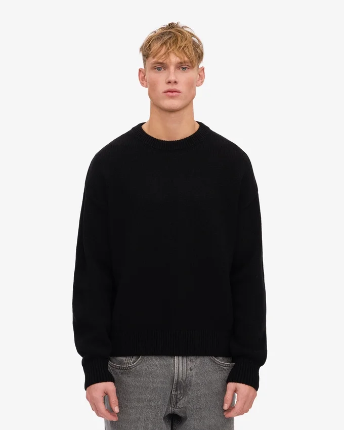 Suéter de cuello redondo de lana merino de talla grande - Negro intenso