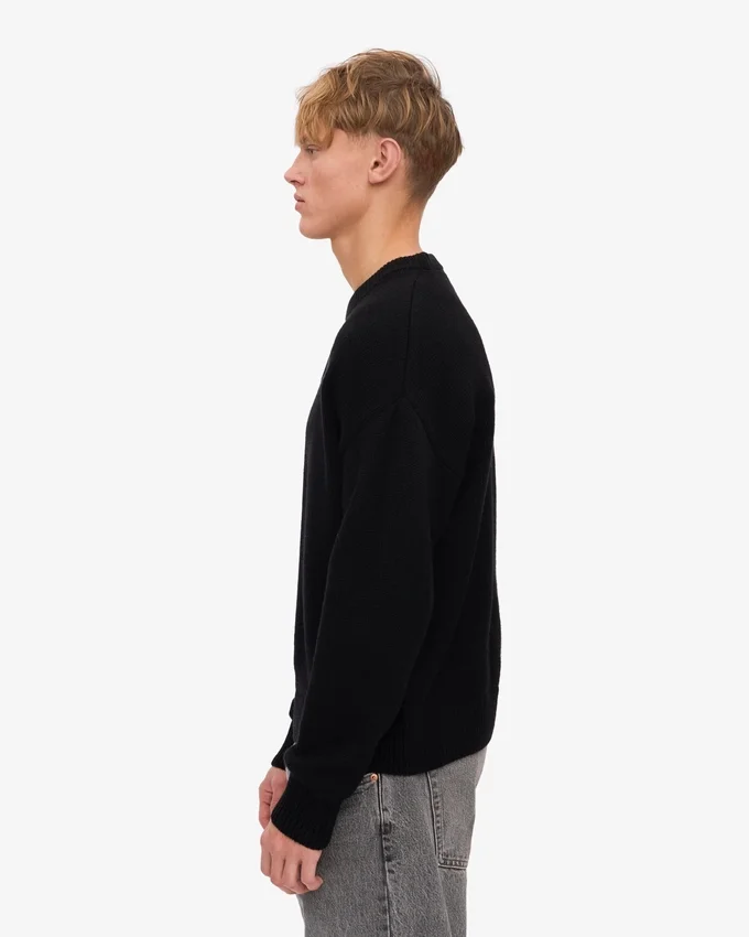 Suéter de cuello redondo de lana merino de talla grande - Negro intenso