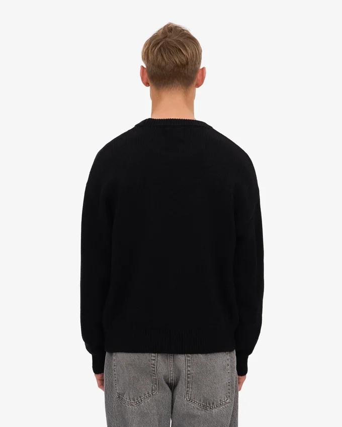 Suéter de cuello redondo de lana merino de talla grande - Negro intenso
