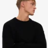 Suéter de cuello redondo de lana merino de talla grande - Negro intenso