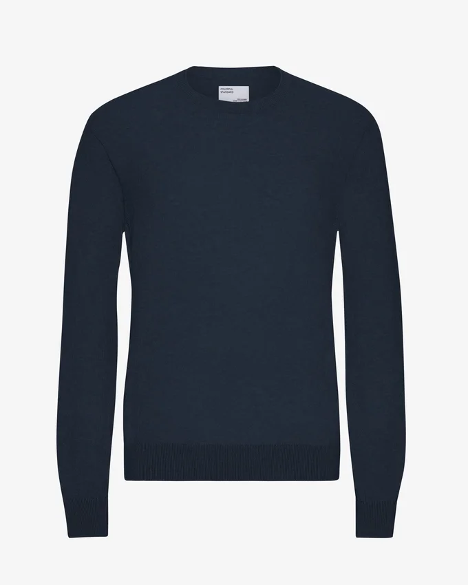 Suéter de cuello redondo de lana merino ligera - Azul marino