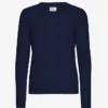 Suéter de cuello redondo de lana merino ligera para mujer - Azul marino