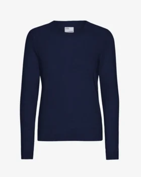Suéter de cuello redondo de lana merino ligera para mujer - Azul marino