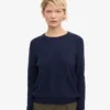 Suéter de cuello redondo de lana merino ligera para mujer - Azul marino