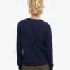 Suéter de cuello redondo de lana merino ligera para mujer - Azul marino