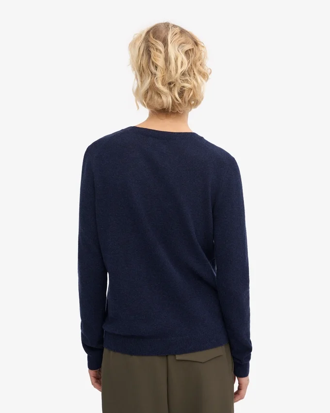 Suéter de cuello redondo de lana merino ligera para mujer - Azul marino