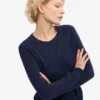 Suéter de cuello redondo de lana merino ligera para mujer - Azul marino