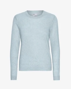 Suéter de cuello redondo de lana merino ligera para mujer - Azul polar