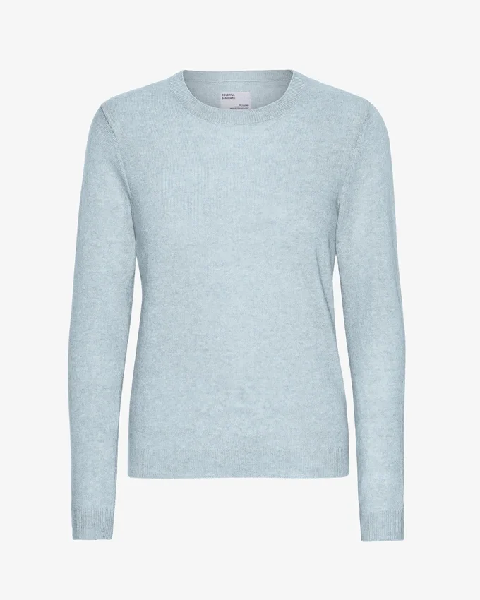 Suéter de cuello redondo de lana merino ligera para mujer - Azul polar