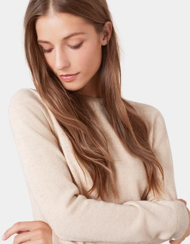 Suéter de cuello redondo de lana merino ligera para mujer - Azul polar
