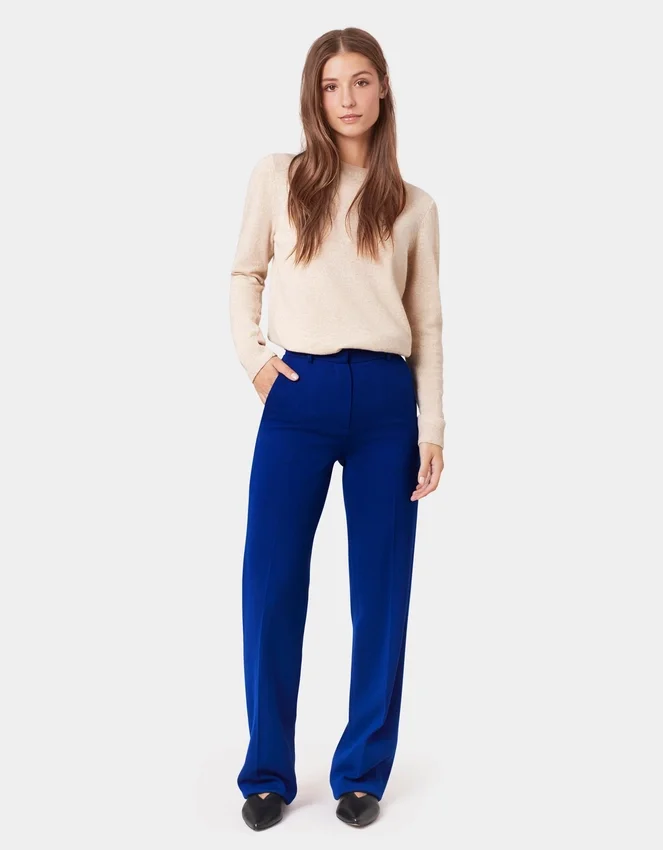 Suéter de cuello redondo de lana merino ligera para mujer - Azul polar