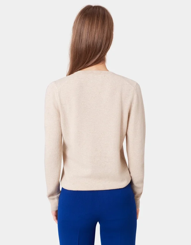 Suéter de cuello redondo de lana merino ligera para mujer - Azul polar