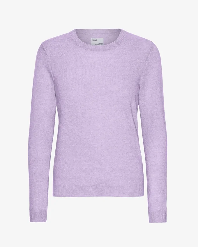 Suéter de cuello redondo de lana merino ligera para mujer - Lavanda suave