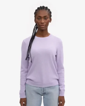 Suéter de cuello redondo de lana merino ligera para mujer – Lavanda suave