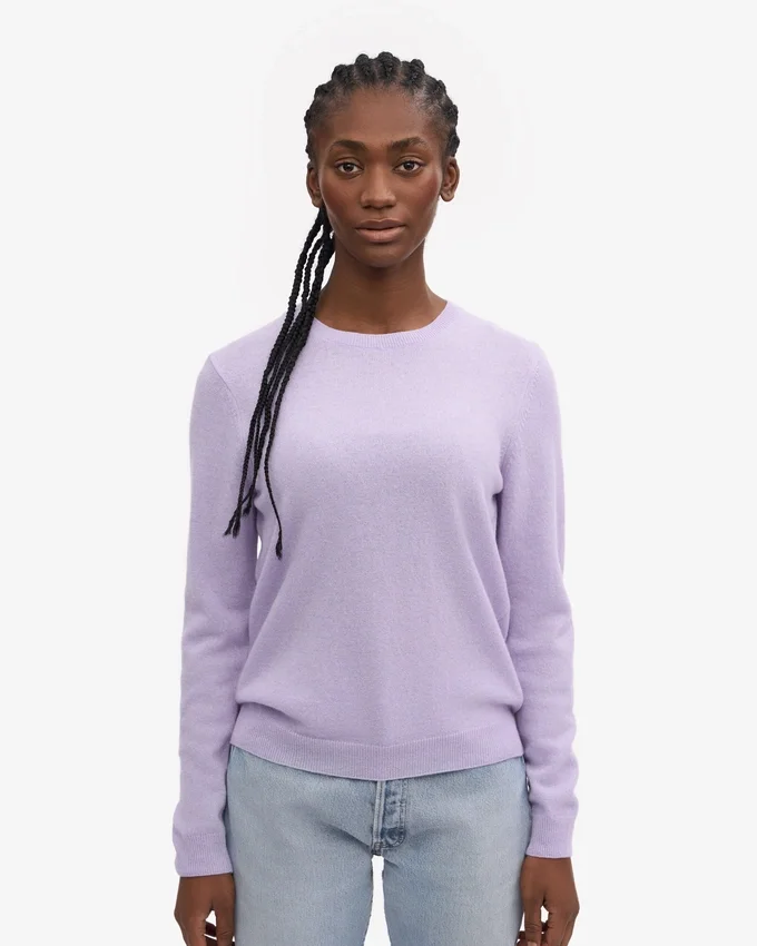 Suéter de cuello redondo de lana merino ligera para mujer - Lavanda suave