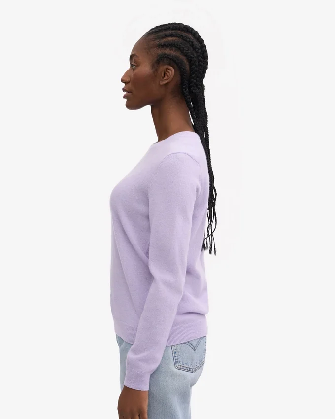 Suéter de cuello redondo de lana merino ligera para mujer - Lavanda suave