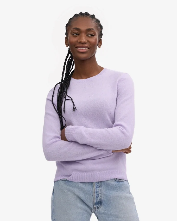 Suéter de cuello redondo de lana merino ligera para mujer - Lavanda suave