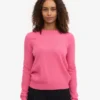 Suéter de cuello redondo de lana merino ligera para mujer - Rosa chicle