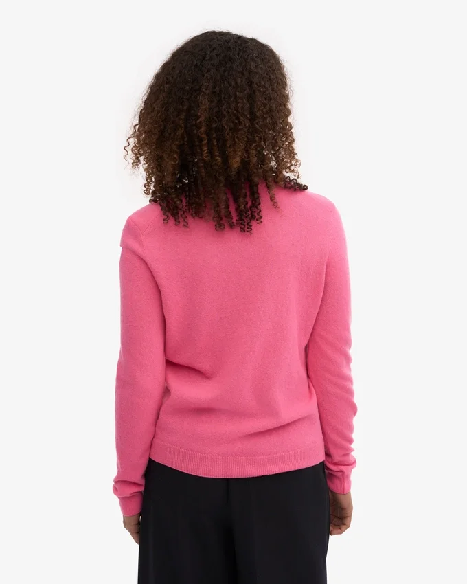 Suéter de cuello redondo de lana merino ligera para mujer - Rosa chicle