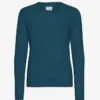 Suéter de cuello redondo de lana merino ligera para mujer - Verde océano